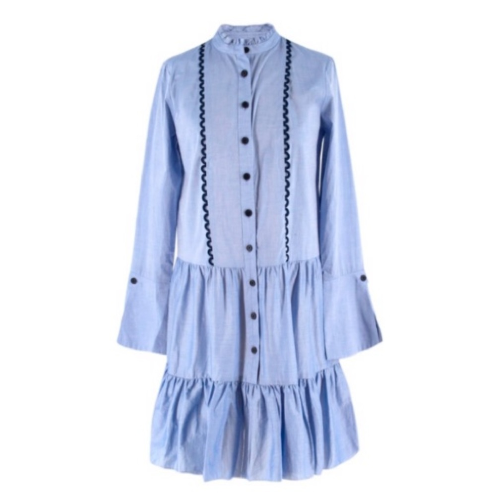 Shoshanna Blue Button-Down Tiered-Hem Dress